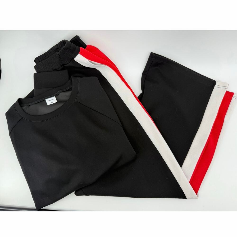 athletic sweat set, black with red stripe XL crew neck